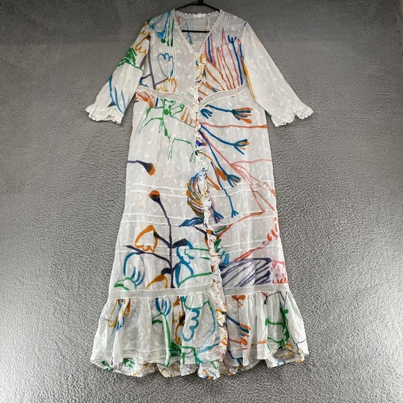 Soler Dresses & Skirts - Soler Maxi Dress Womens M/L Agnes Abstract Floral Ruffle Button Up Empire‎ Boho